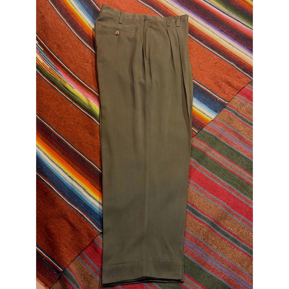 Tommy Bahama Mens Olive Green Silk Pleated Dress Pants Trousers 36W 29L